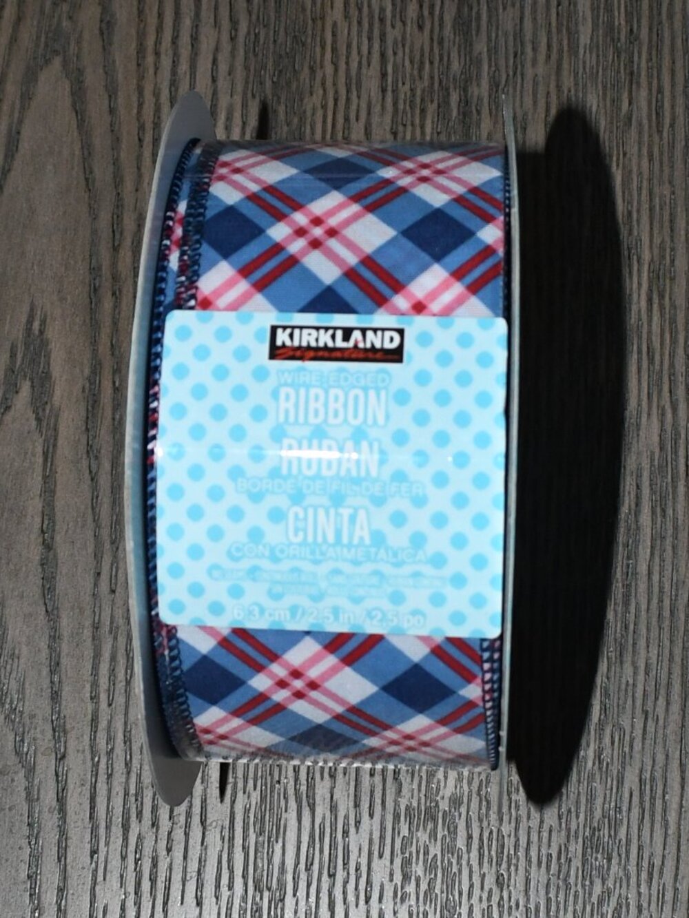 Kirkland Wire-Edged Ribbon Red White & Blue Plaid 2.5" Wide X 50 YD NEW Sealed